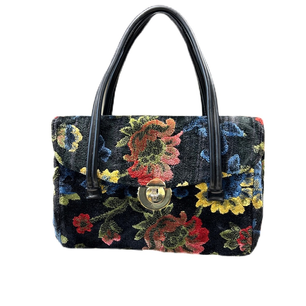 Vintage Floral Tapestry Carpet Velvet Bag Purse The Crawford Turn Lock Marilyn